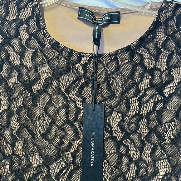 BCBGMaxAzria Black and Tan Asymmetrical Fitted Bodysuit - Picture 2 of 8